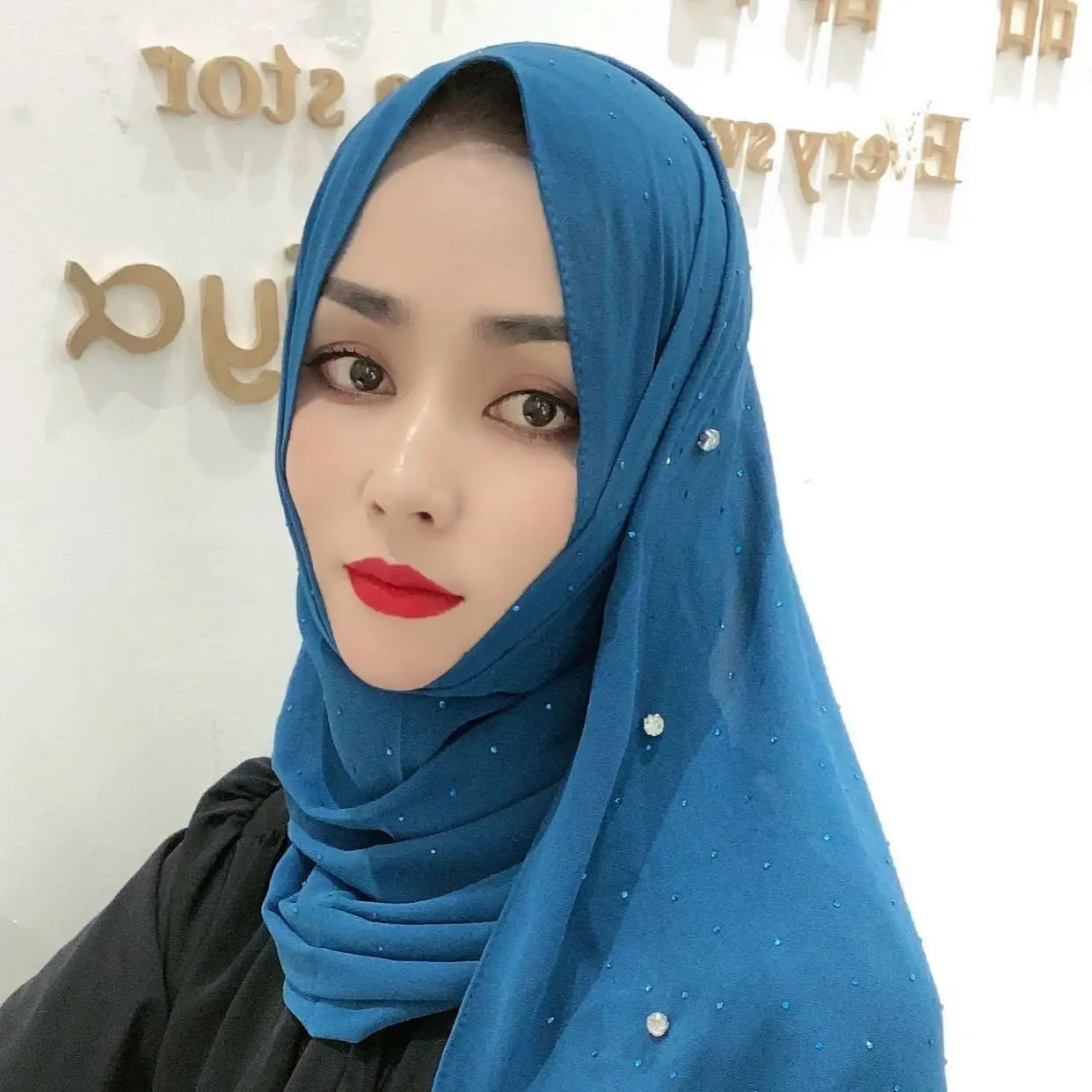 Women Rhinestone Hijabs Chiffon Muslim Headscarf Solid Color Shawls and Wraps Pashmina Stoles Female Hijab Plain Turban 2023