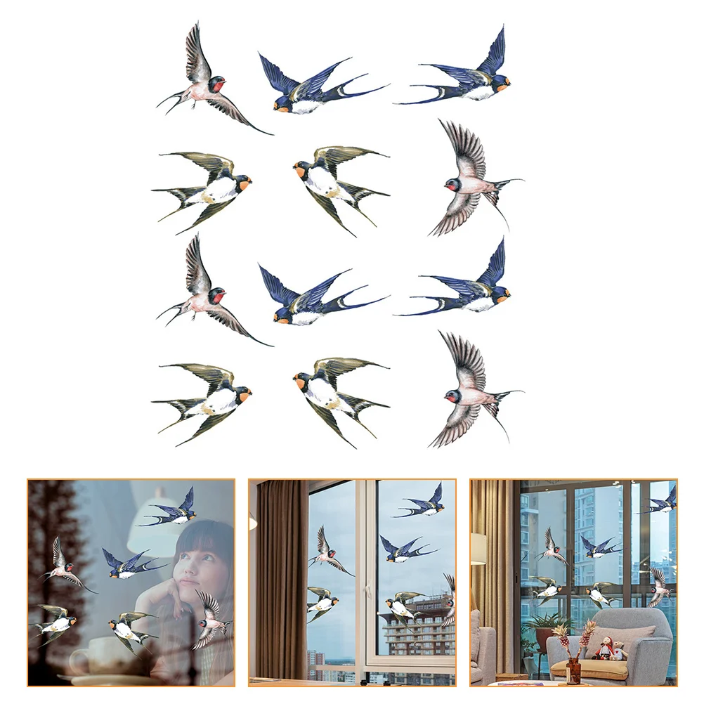 

12 Pcs Stained Glass Film Hummingbird Window Clings Birds Wall Sticker Birds Sticker Static Cling Stickers Bird Window Stickers