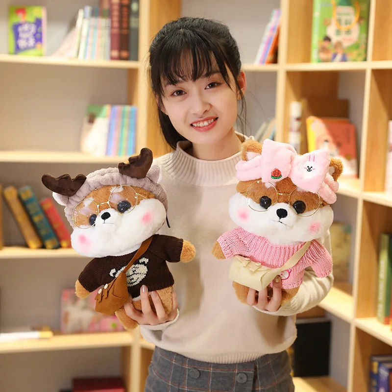 

30cm Super Cute bear Plush Toys Kawaii with Glasses Sweater Backpack & Hat Plushie Dolls Lovely Xmas Valentine's Gift