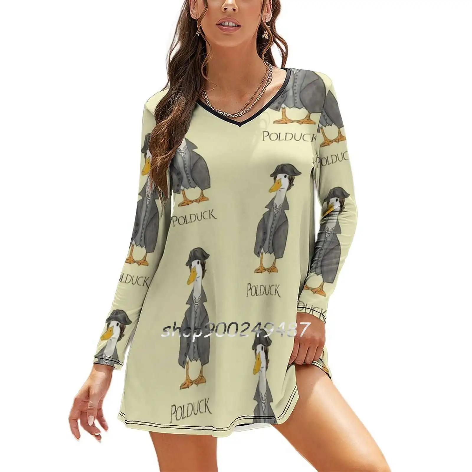 Polduck Sweet Elegant Dress Women Korean Kawaii Square Collar Funny Silly Parody Poldark Duck Cute Bird Goose