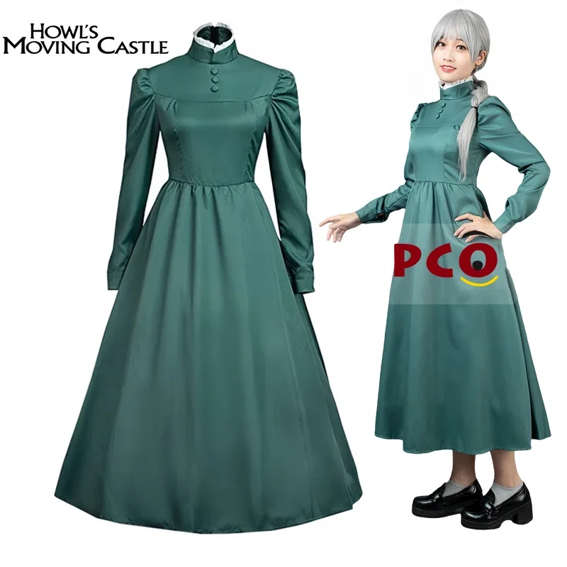 SN60 Sophie Maid Dress Anime Howl's Moving Castle Hatter Cosplay Women Long Green Blue Outfit Halloween Role Play Cos5&amp8$