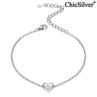chicsilver heart charm initial bracelet for women 925 sterling silver tiny cute alphabet name letter jewelry mother%e2%80%99s day gifts