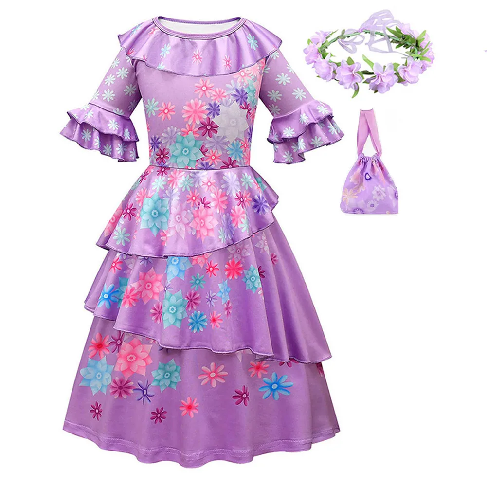 

Kids Girls Isabela Cosplay Costume Dress Bag Headband Outfits Halloween Carnival Suit