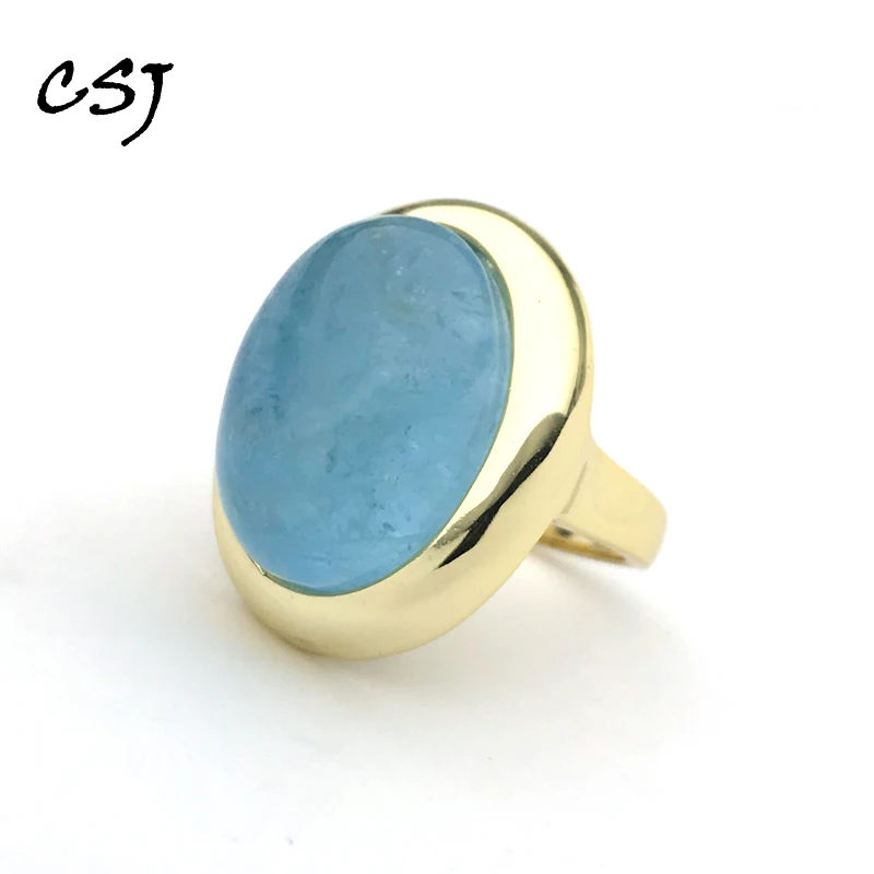 CSJ Natural Aquamarine Rings 925 Sterling Silver Beryl Gemstone 13*18mm for Women Birthday Party Wedding Jewelry Gift