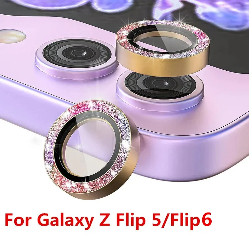 Bling Tiny Diamond Alloy Camera HD Защитное стекло для Samsung Galaxy Z Flip 6 5 5G Блестящее металлическое