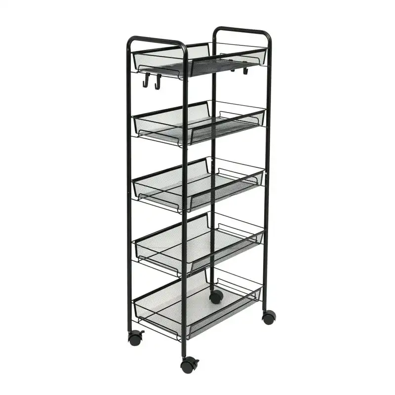 

Can Do 5-Tier Rolling Storage Cart on Wheels, Black Shelves Bathroom organizer and storage Organizers storage Caddy organizer Sh