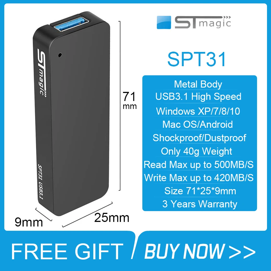 Металлический SSD USB флеш-накопитель Stmagic SPT31 3 1 внешний твердотельный диск 128 ГБ 256