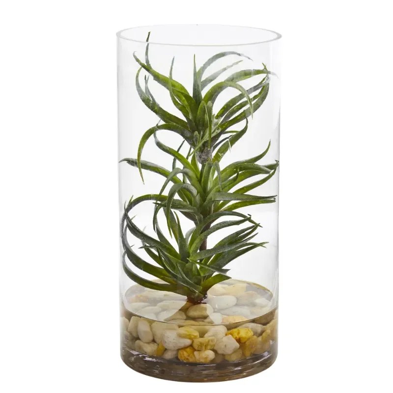 

12" Air Plant Artificial Succulent in Glass Vase, Green