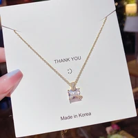 sweet gold color square cubic zirconia pendant necklace for women wedding accessories simple stylish design trendy jewelry