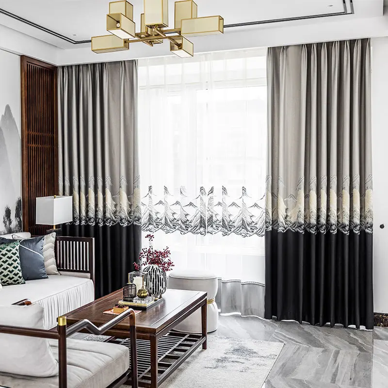 

Full Blackout Curtains Style Landscape Painting Chinese Style Elegant Simple Atmosphere Curtains for Livingroom Dining Bedroom