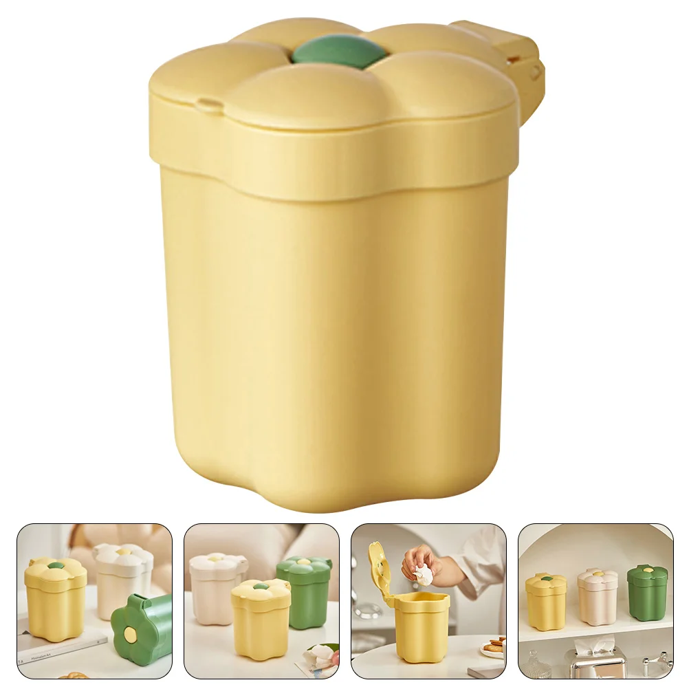 

Can Trash Bin Waste Garbage Mini Desk Basket Rubbish Wastebasket Countertop Flower Desktop Cute Bedroom Home Office Storage