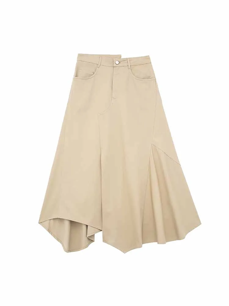 

BSK&ZA&TRF Women 2023 New Fashion asymmetric Windbreaker style Midi Skirt Vintage High Waist Zipper Female Skirts Mujer 2861/347