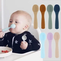 food grade silicone baby feeding spoon tableware waterproof silicone soft spoon fork training feeding spoons