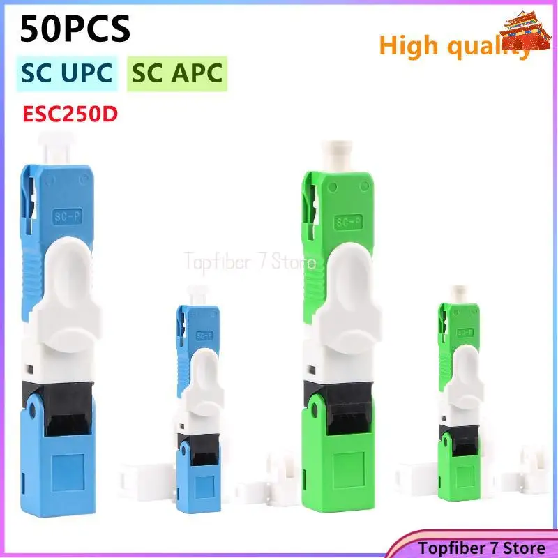 50PCS ESC250D SC UPC/SC APC FTTH Single-Mode Optical Fiber Quick Connector SC PC Embedded Type ESC250D SC Conector