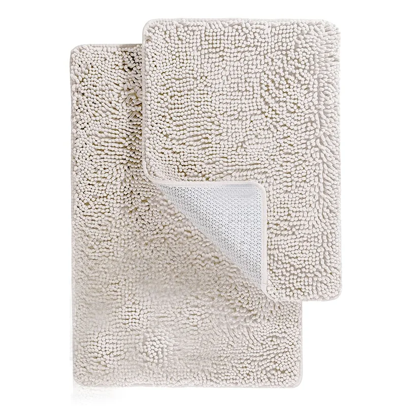 

2 Piece Bathroom Rugs Bath Mat Set -Plush Chenille Shower Mats for Bathroom Non-Slip Bath Rug with Rubber Backing Beige