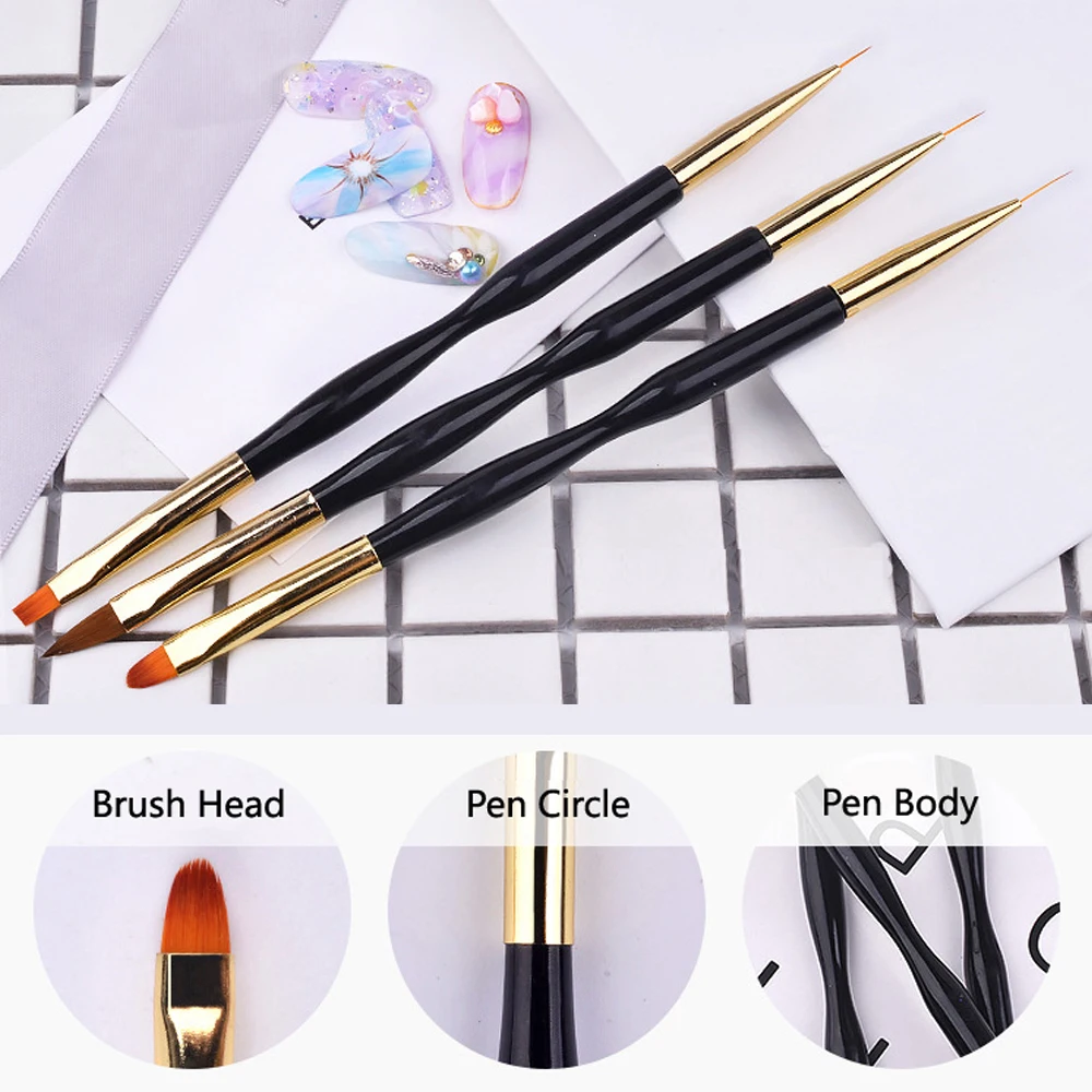 

1PC Double Head Nail Art UV Gel Polish Design Dot Painting Detailing Pen Brushes Carving Drawing Hooking Pen Nail Brush