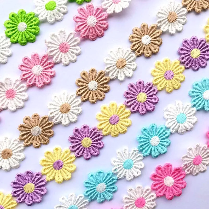 

1yard 25mm Colorful Daisy Flower Lace Trim For Knitting Wedding Embroidered Ribbon DIY Handmade Patchwork Sewing Supplies Crafts