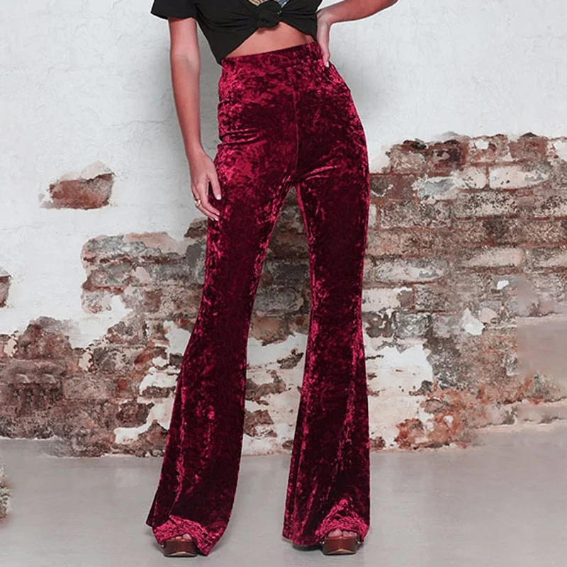 

2023 Wide Leg High Waist Velvet Flare Pants Stretchy Skinny Streetwear Trousers Women Autumn Winter Clothes Slim Pants