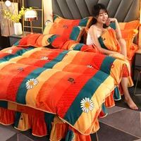 Girls Luxury Bedding Set Winter Warm Velvet Duvet Cover Bed Sheet Pillowcase Thicken Milk Flannel King Queen Size Home Textile