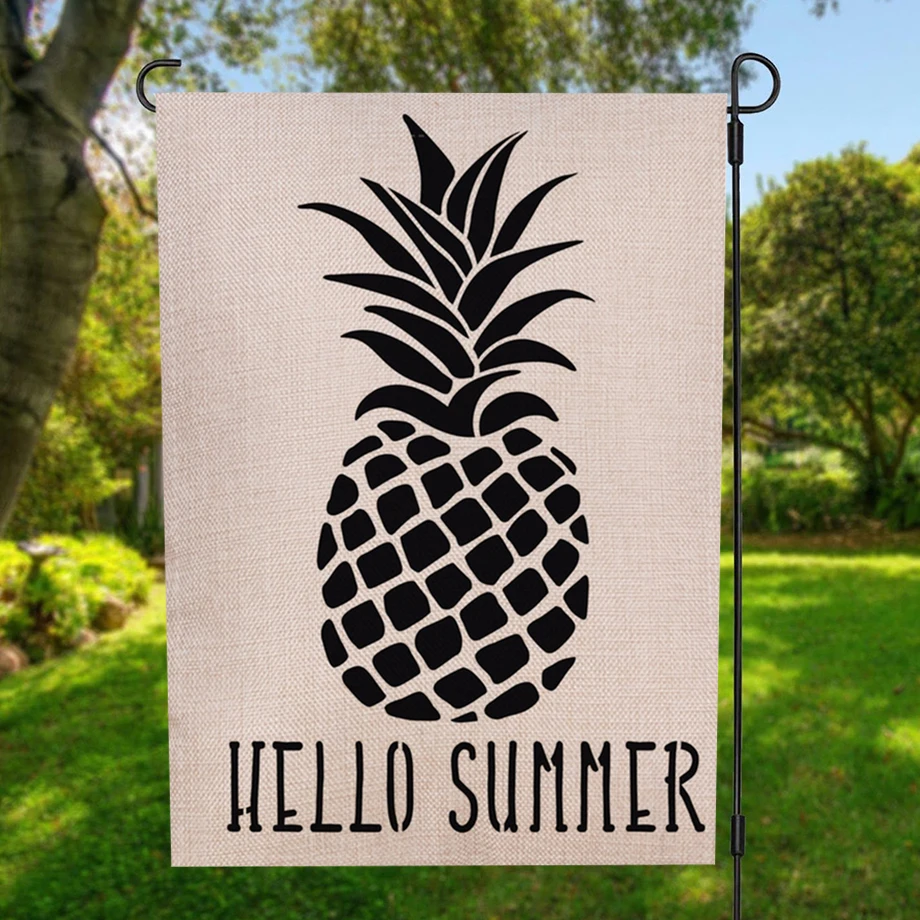 

Two-sided Pineapple Hello Summer Garden Flag Banner with Windproof Rubber Stopper and Clip 12.5''x18.5'' 32x47cm
