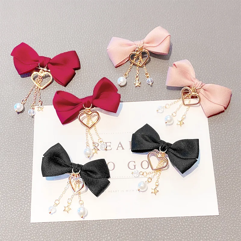 

New Bow Heart Pearls Pendant Hair Clips Women Girls Cute Duckbill Hairpins Fashion Sweet Headwear Hair Accessories