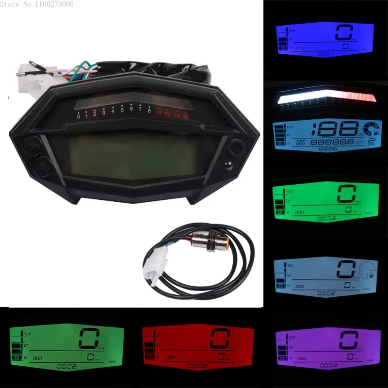 

Motorcycle Tachometer Hour Meter LCD Digital Odometer Speedometer with Gear Indicator Adjustable 7 Colors for Kawasaki Z1000