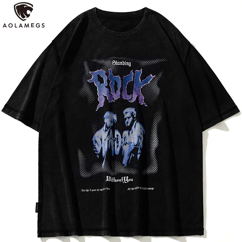 

Aolamegs Oversized Men T-shirts Letter Character Graphic Print O-Neck T-shirt Summer Hip Hop Tee Tops Fashion Unisex Streetwear
