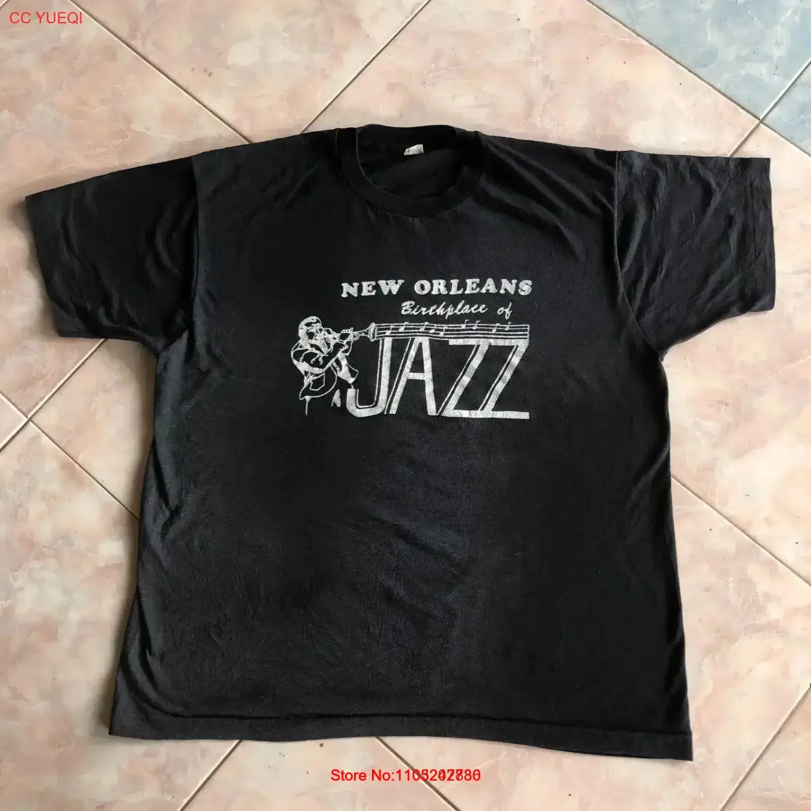 Фото Винтажная футболка 90-х 80-х годов с принтом группы New Orleans Birthplace of Jazz, размер XL, выцветшая, мужская, стрейч, уличный стиль, винтажная, с эффектом потертости №1