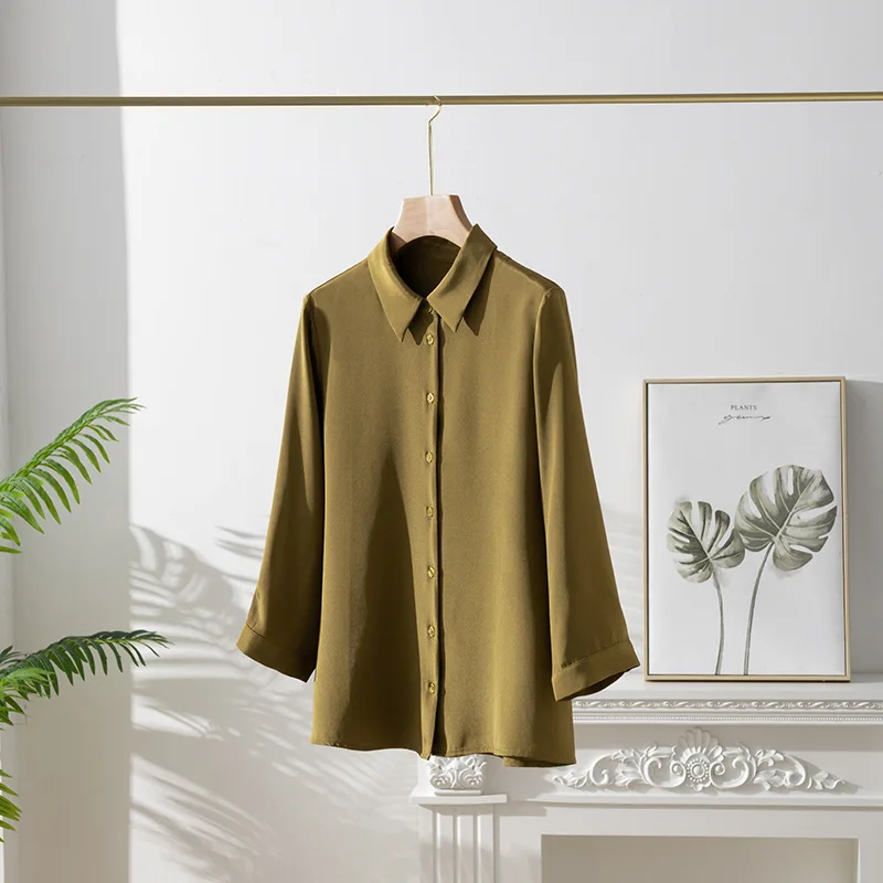 Birdsky 1 шт. женская рубашка на пуговицах офисная с рукавом 3/4 тяжелый 23 мм 93%