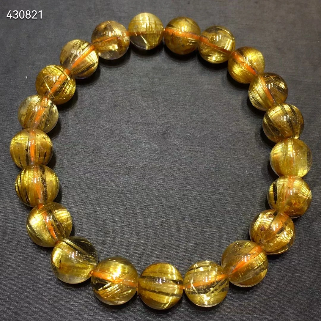 

Natural Gold Rutilated Quartz Crystal Titanium Bracelet 9mm Brazil Woman Clear Round Beads Yellow Rutilated Wealthy AAAAAA