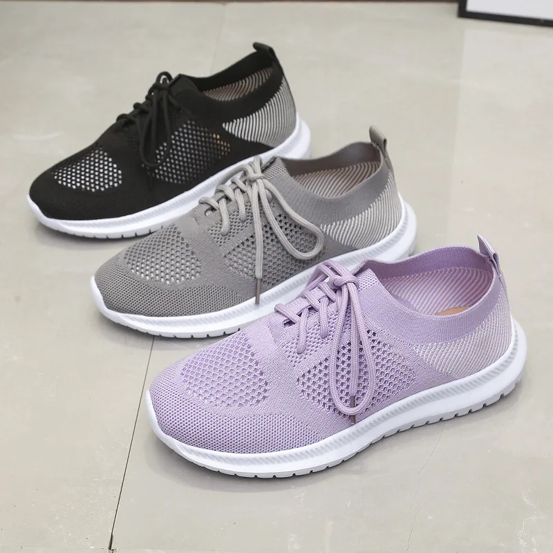 2022 Women Mesh Lace-up Sneakers Female Summer Vulcanized Mesh Breathable Sport Shoes Ladies New Flats Footwear Plus Size 43
