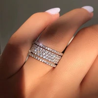 new elegant silver rhinestone crystal rings wide love rings women wedding engagement full zircon finger rings jewelry gifts