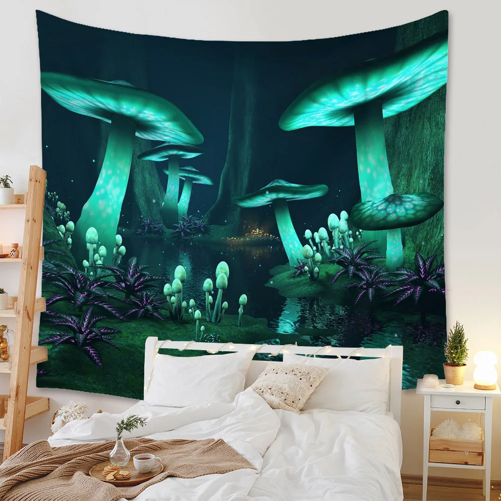 

Scenery Mushroom Tree Cloth Large Tapestry Wall Hanging Boho Witchcraft Hippie Tapestries Home Room Decor Aesthetic Decoration
