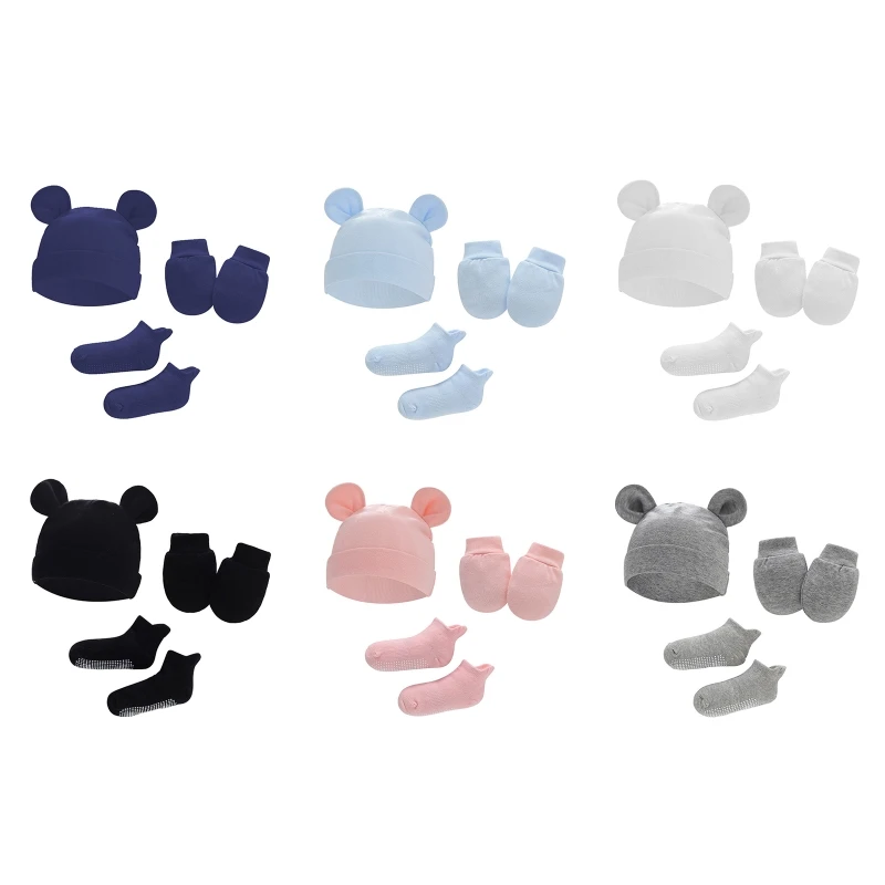 

1 Set Baby Anti Scratching Gloves Tail Knot Hat Foot Cover Set Soft Cotton Newborn No Scratch Mittens Socks Beanies G2AE