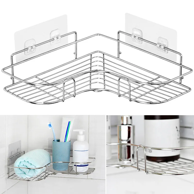

Shelves Steel Stainless Triangular Shelves Storage Stainless Bathroom Home Corner Storage Shampoo Shower Soap Rack Steel