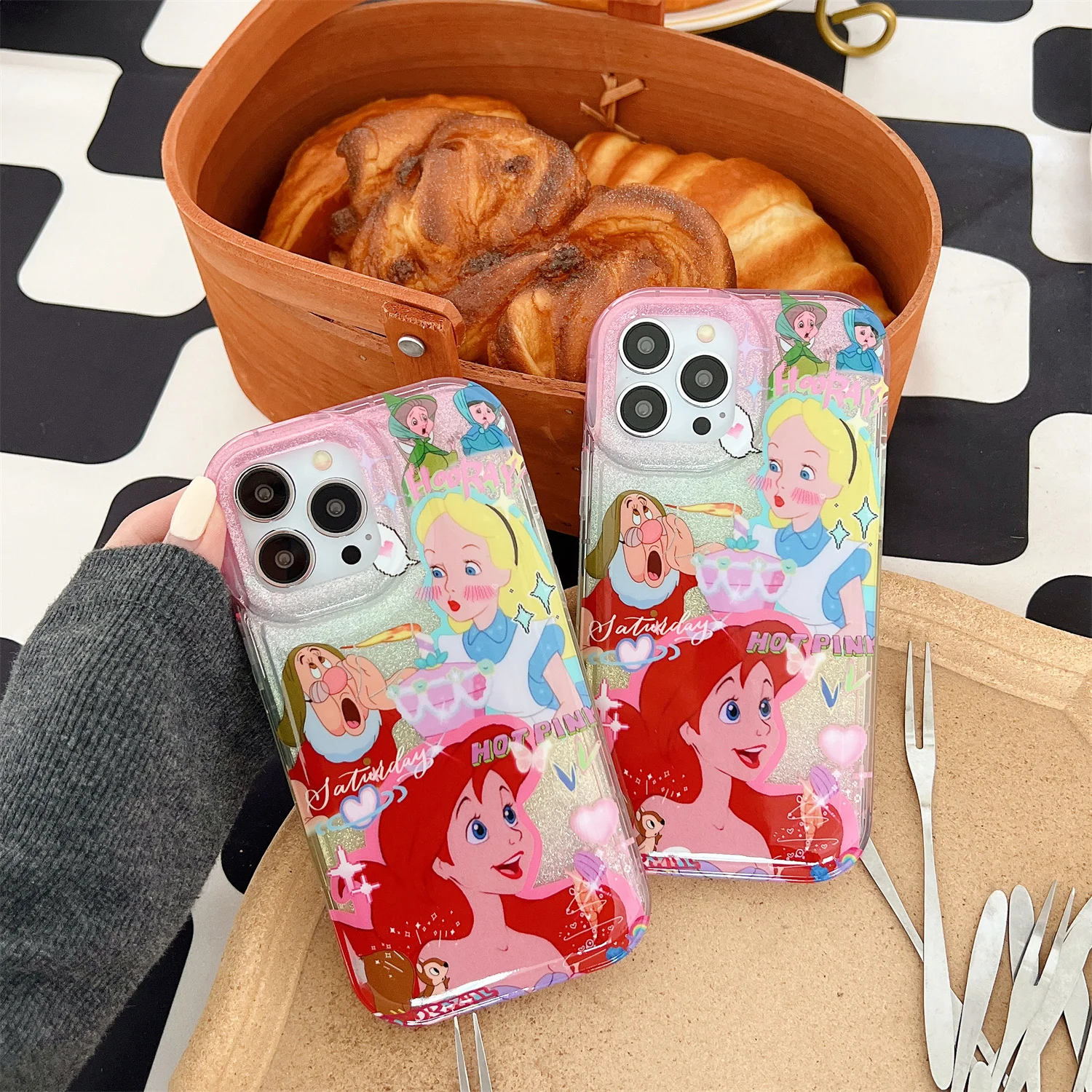 

Disney Ariel cute girl cartoon Flash powder Phone Cases For iPhone 14 13 12 11 Pro Max Back Cover