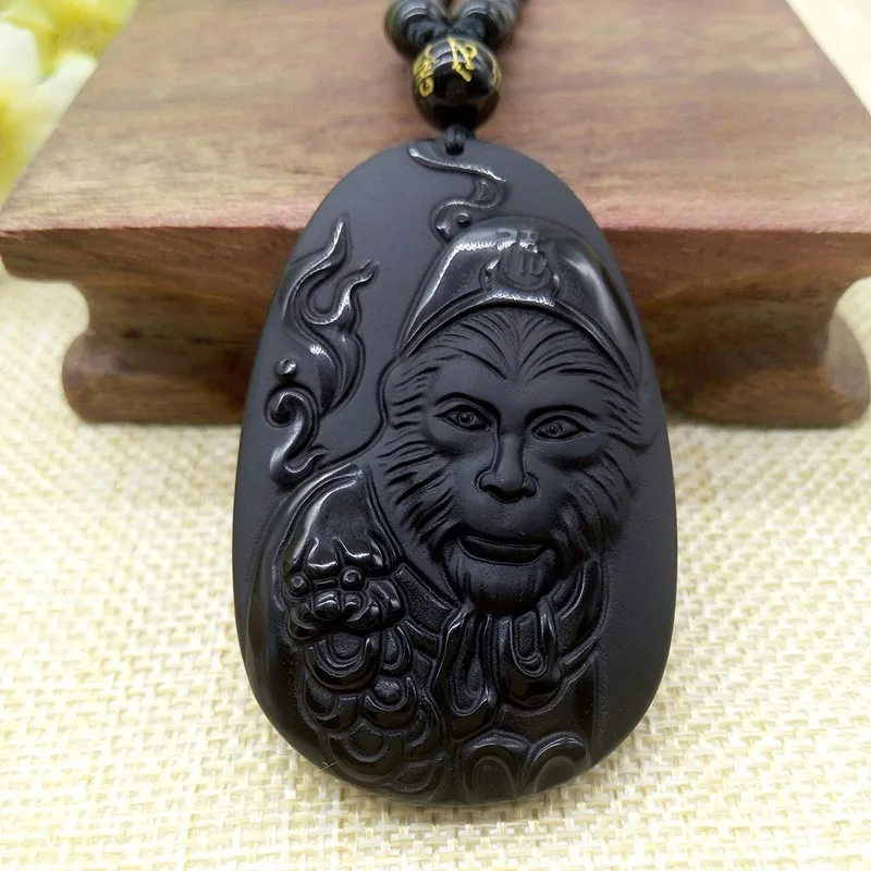 

Natural Black Obsidian Monkey King Pendant Necklace Bead Fashion Charm Jewelry Accessories Amulet Gifts for Women Men Luxury
