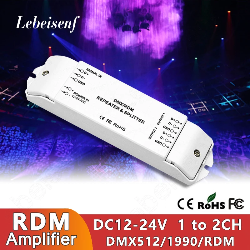 

Усилитель сигнала DMX512 1990 RDM, 12 В постоянного тока, 24 В, 1 канал в 2 канала, независимое Гальваническое изолированное выходное сигнальное оборудование для управления освещением