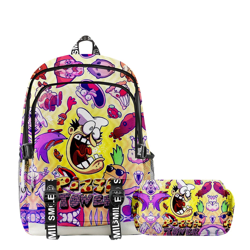 

2pcs/set 3D Game Pizza Tower Pepperman Backapck Pencil Case Boys Girls Primary Middle School Students Schoolbag Laptop Backpacks