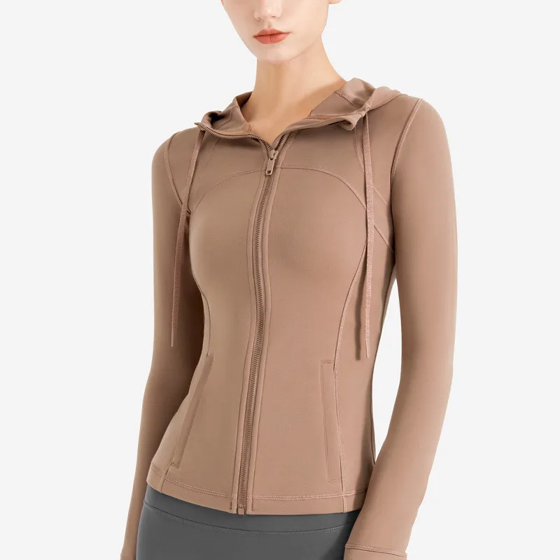 Solid Color Women Fitness Hooded Sweater Jacket Sports Top  Gym Hooded Sweater Coat Long Sleeve Comprehensive Training Sweater