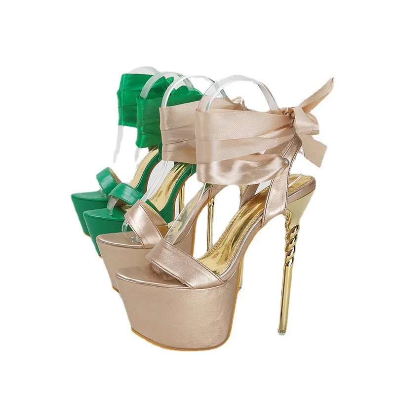 

Women Silk Strap Sandals Fashion Banquet Party Summer Classic Satin Solid Color Platform Stiletto Elegant Sexy Women Shoes KC147