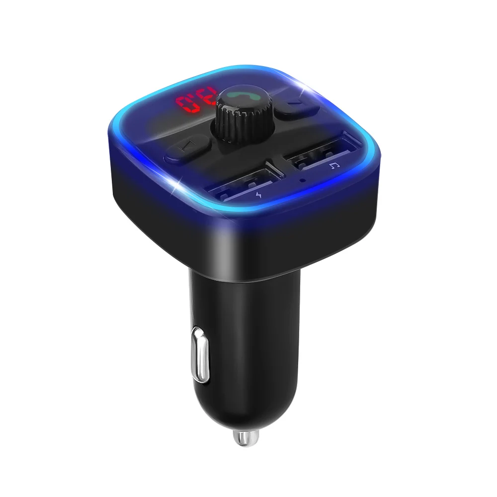 

Blue LED light FM transmitter Bluetooth 5.0 Car MP3 Player Dual USB 2.4A max Support U-Disk TF card Handsfree V5.0 Car Charger