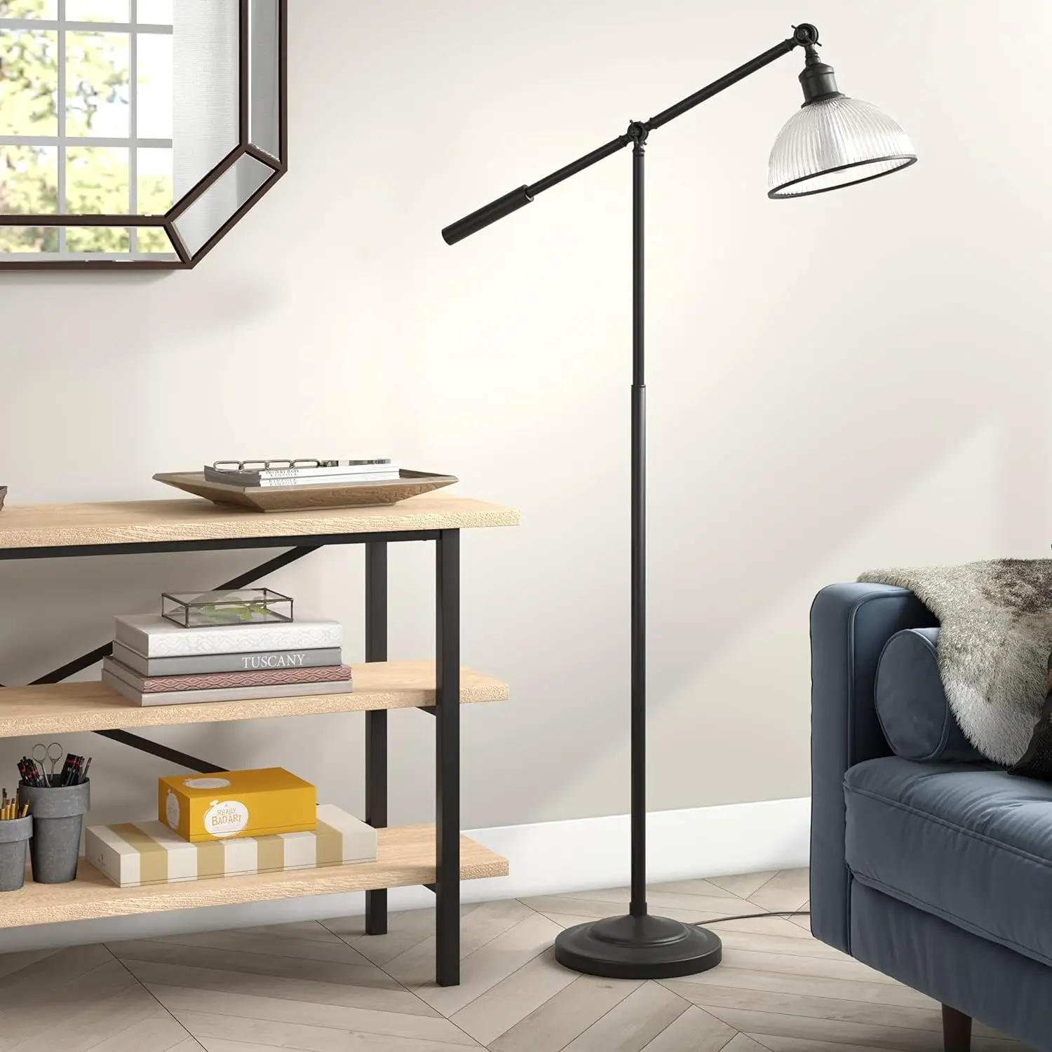 

Frenkel 58" Tall Floor Lamp with Ribbed Glass Shade in Blackened Bronze/Clear, Floor Lamp Modern Led stand Lamp Nordic floor lam