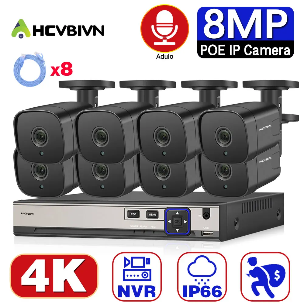 

H.265 HD CCTV Video Surveillance Kit 8CH POE NVR 8MP 4K Outdoor POE IP Cameras Ecurity Camera System Set