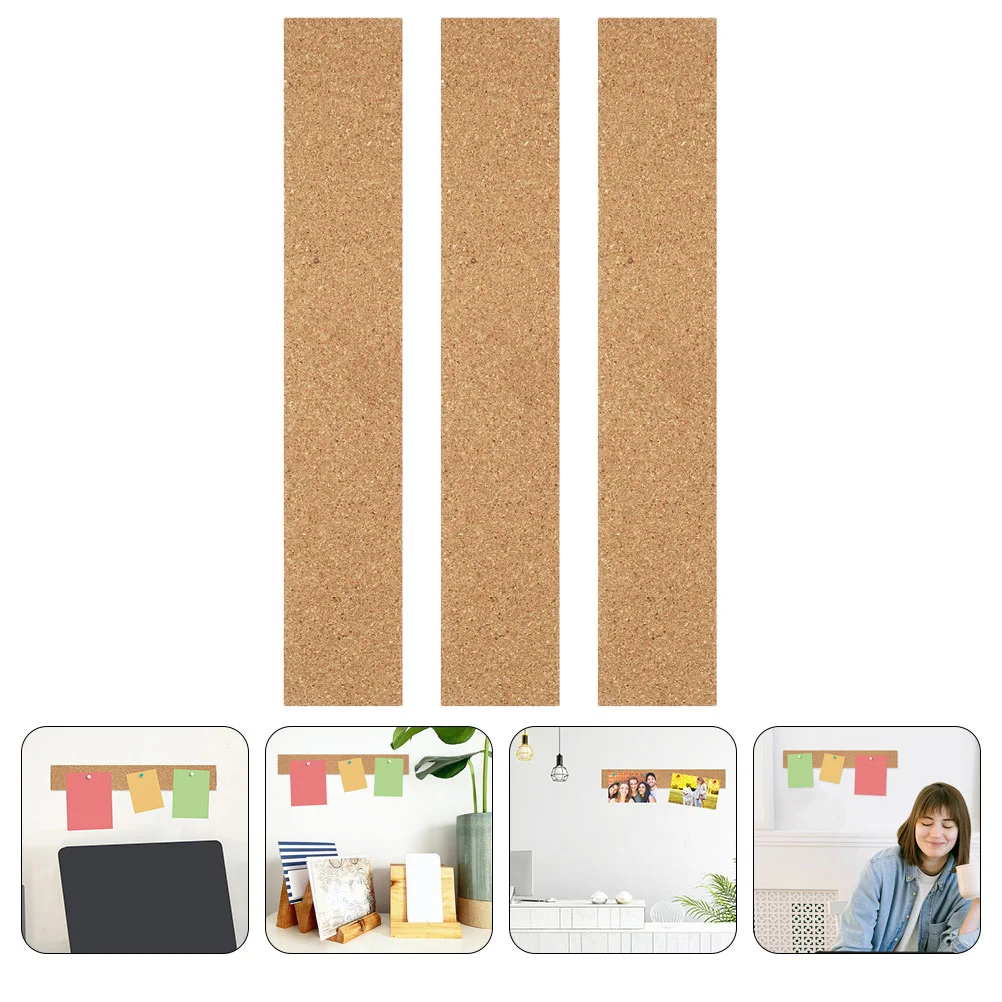 

3 Pcs Self-adhesive Cork Strips Home Supply Bulletin Bar Wood Memo Board Thick Boards Announcement Office