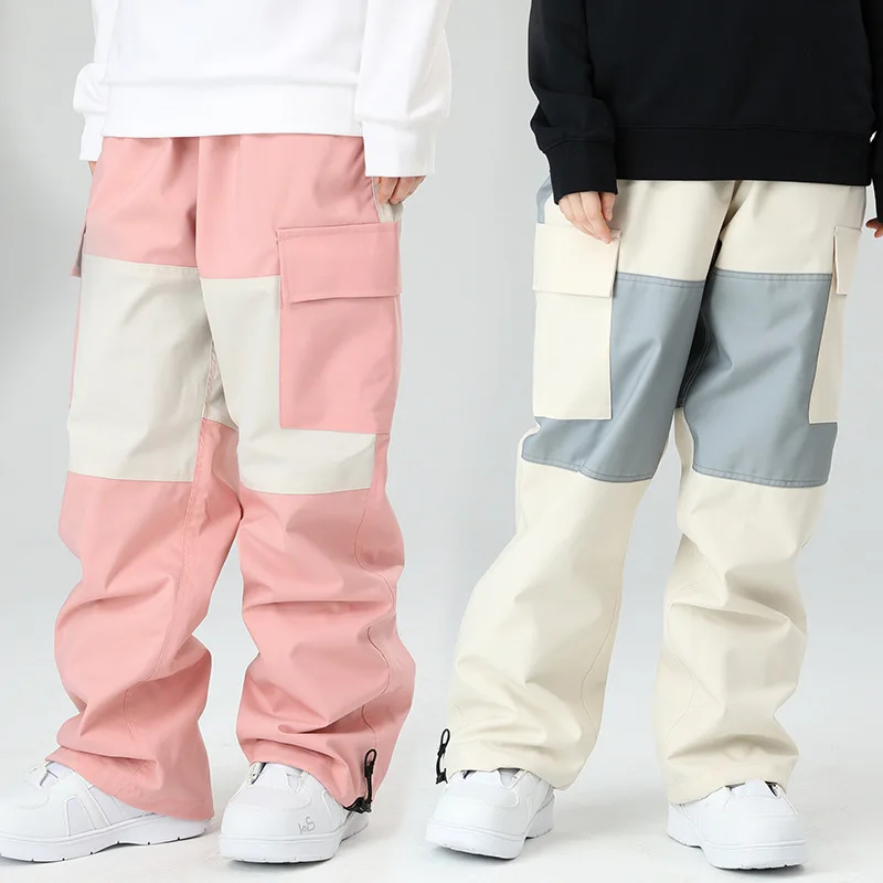 

Новинка, зимние свободные лыжные брюки, женские ветрозащитные водонепроницаемые мужские лыжные костюмы, уличные штаны из шпона, комбинезоны, комбинезоны, зимние брюки