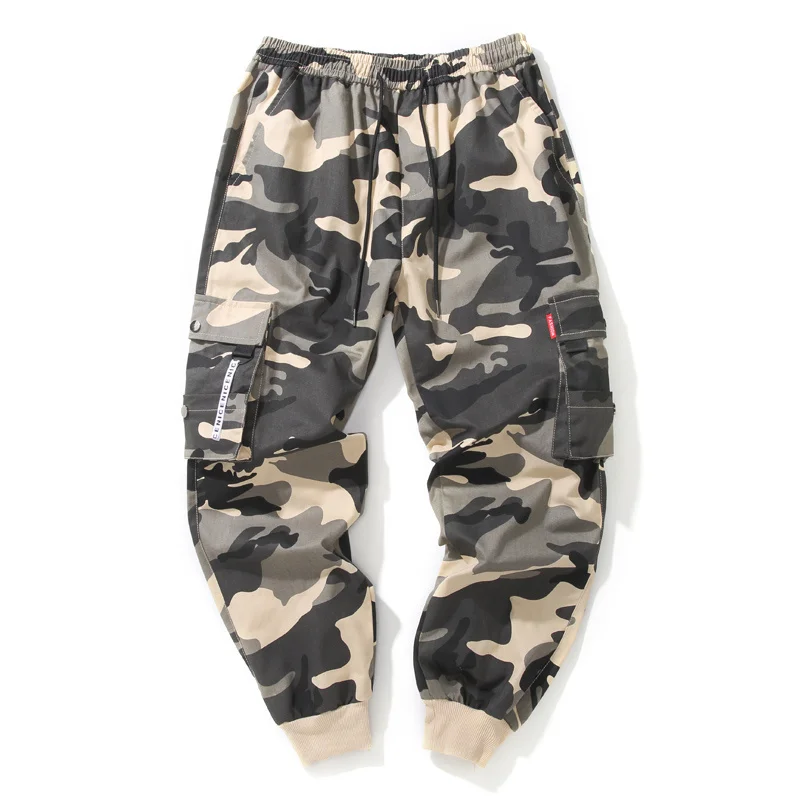 

Hop Cargo Pant Mens Hip Fashion Joggers Casual Pants Streetwear Multi-Pocket Ribbons Military Pants Men Harem Pants for Male