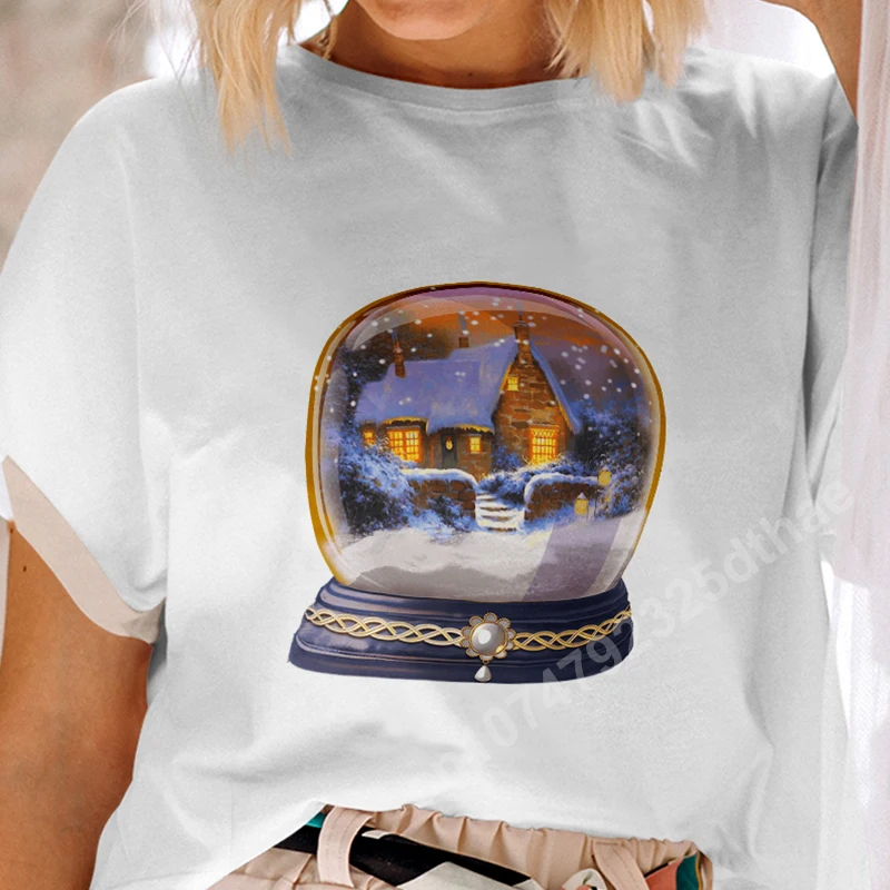 

Christmas Style Crystal Ball Women Clothing Creativity for Girls Oversize T-shirt Harajuku Short Sleeve O-neck Loose Y2k Tops
