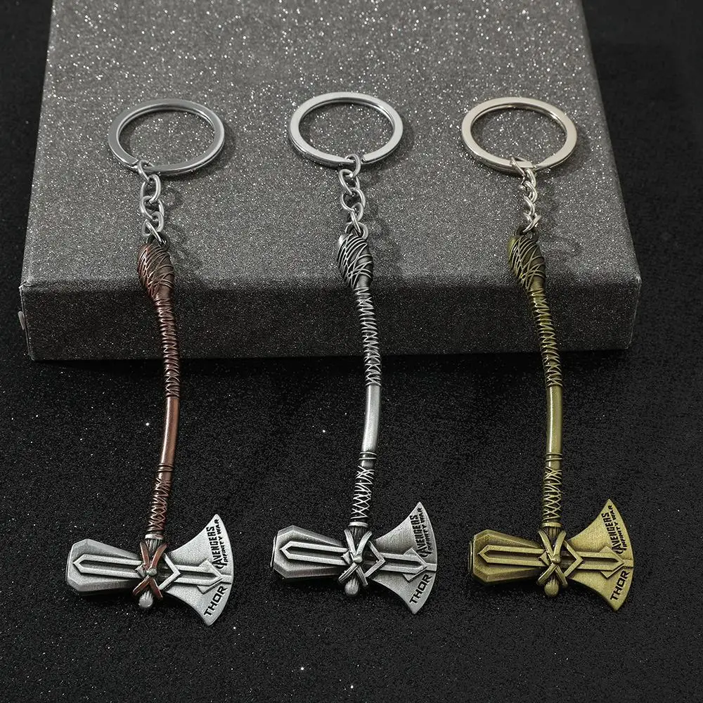 

Marvel Avengers 4 Infinity War Weapons Keychains Thor Hammer Axe Key Ring Pendant Metal Trinkets Fans Gift