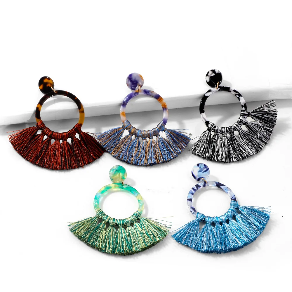 

Fashion 2022 New Bohemian Acrylic Acetate Tassel Dangle Hoop Earrings for Women Girls Party Jewelry Gifts